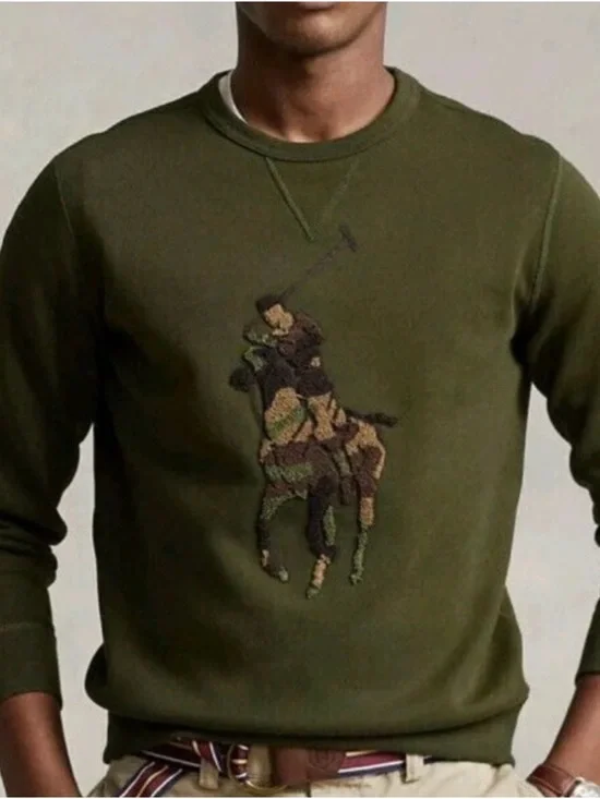 Polo Ralph Lauren Crewneck Sweatshirt Men's 2XB Green Big Pony Camo Chenille. - Picture 5 of 5